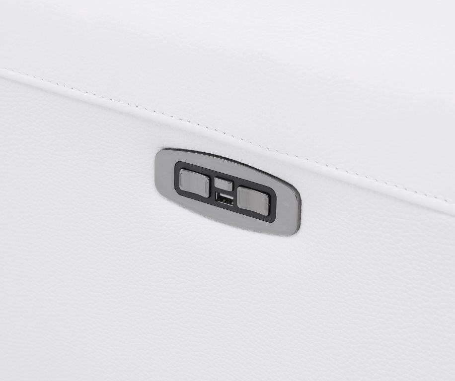 BlackJack Furniture Ferrara Top Grain Italian Leather Power Reclining Sofa Chair with USB Ports to Charge Devices, Adjustable Multi-Position Headrests, Wall Hugger Design, 41.3" W, White Blackjack Furniture