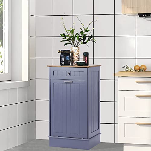 LOUVIXA Tilt Out Trash Can Cabinet, Blue, 10 Gallon Capacity, Wood Material, Dimensions 20.4"L x 13.5"W x 35.4"H LOUVIXA