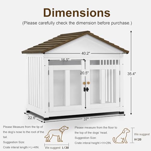 MCombo Wooden Dog House Furniture, Solid Wood Dog Cage Furniture Indoor for Small/Medium Dogs, JD54 (White and Brown, Medium) MCombo