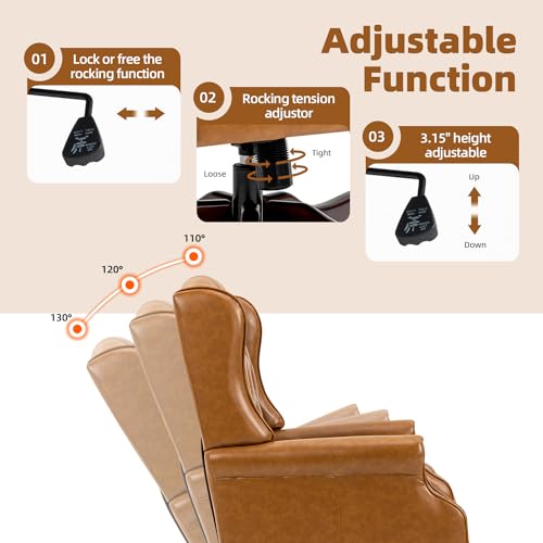 ECOTOUGE Tufted Office Chair, Faux Leather Executive Desk Chair w/High Back & Nail Head Trim, Ergonomic Wingback PC Chair for Home, Office and Living Room, Brown ECOTOUGE