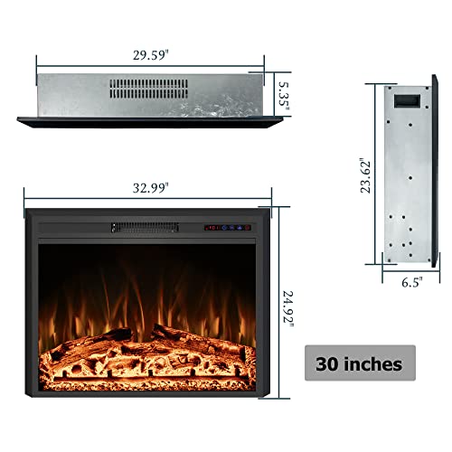 Rodalflame 33" Width Electric Fireplace Inserts with Adjustable Flame Colors, Fireplace Heater with Touch Screen & Remote Control, Recessed in Wall, 750/1500W, Timer RODALFLAME
