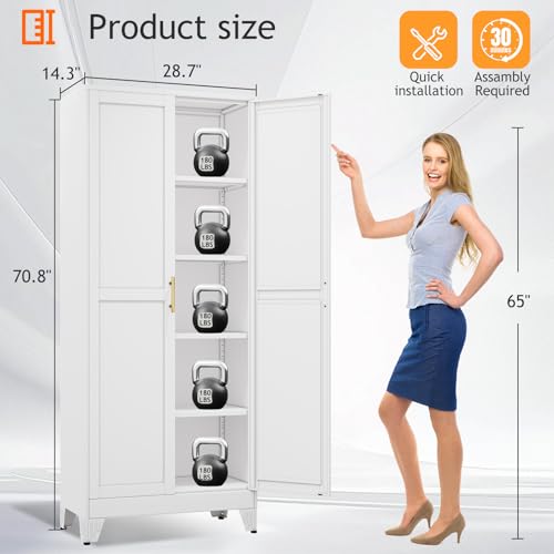 PAOFIN 71" Tall Metal Pantry Storage Cabinet with Doors and 4 Adjustable Shelves, White Kitchen Food Pantry Cabinets, Tall Freestanding Cupboard for Kitchen, Dining Room or Living Room PAOFIN