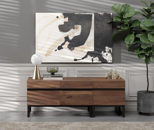 WAMPAT Modern TV Stand for TVs up to 70 inch TV, 2 in 1 Entertainment Center TV Console with Storage Cabinets and Metal Base,Media Console for Living Room, Brown WAMPAT