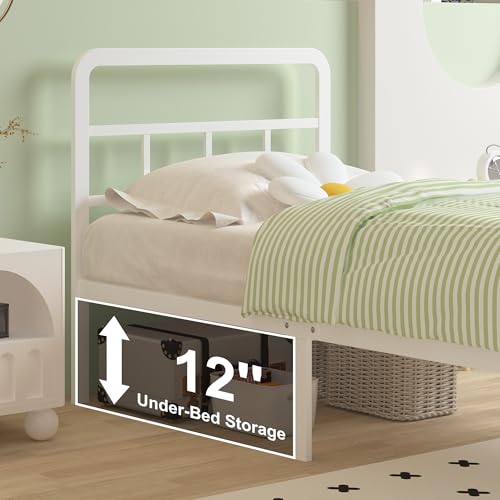 Cieemine 14 Inch White Twin XL Bed Frames with Headboard and Footboard, Heavy Duty Bed Frame Twin XL with Underneath Storage, No Box Spring Needed, Easy Assembly Cieemine
