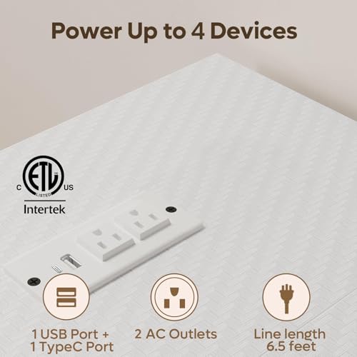 Bestier White Computer Desk with Charging Port & LED Strip,42 inch Modern Gaming Desk with Reversible Storage Shelves,Small L Shaped Desk with Hooks for Home Office Bestier