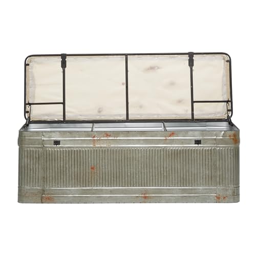 Deco 79 Metal Room Storage Bench Galvanized Entryway Bench with Cream Burlap Top, Bench 50" x 16" x 18", Gray Deco 79