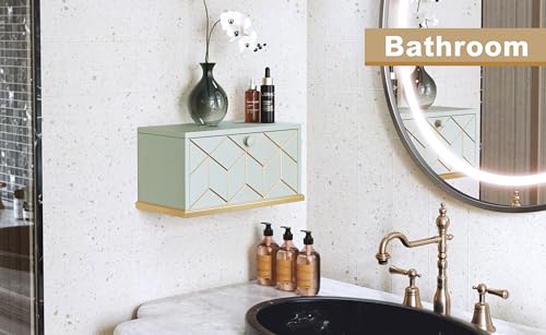 HLR Floating Nightstand, Small Nightstand with Flap Door, Morden Wall Mounted Nightstand for Bedrooms, Green HLR