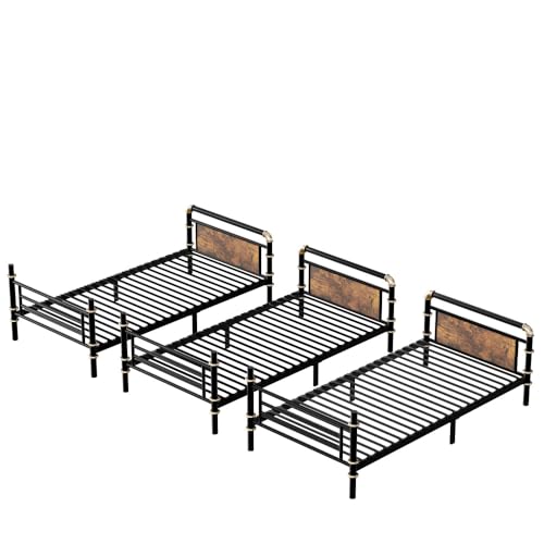 RadiantName Quad Bunk Bed for 4 Kids, Heavy Duty Metal Twin Bunk Bed Frame, Detachable Triple Bunk Bed, Can Be Divided Into 3 Twin Beds, Black(Expect Arrive Date 2024/12/28) RadiantName