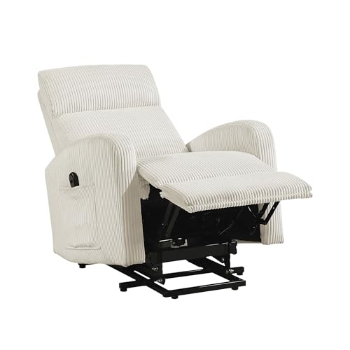 Lexicon Power Lift Recliner Chair for Elderly with Remote Control, Gentle Lift Motion, Side Pocket Armrest, Corduroy Upholstered Electric Recliner for Living Room/Bedroom, Easy Assembly, Beige Lexicon