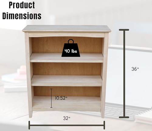 International Concepts Shaker Bookcase, 36-Inch, Unfinished IC International Concepts