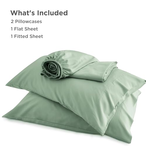 Bedsure Queen Sheet Set, Rayon Derived from Bamboo, Cooling Sheets, Breathable & Soft, Deep Pocket Up to 16 Inches, Hotel Luxury Silky Bedding for Hot Sleepers, Sage Green Bedsure