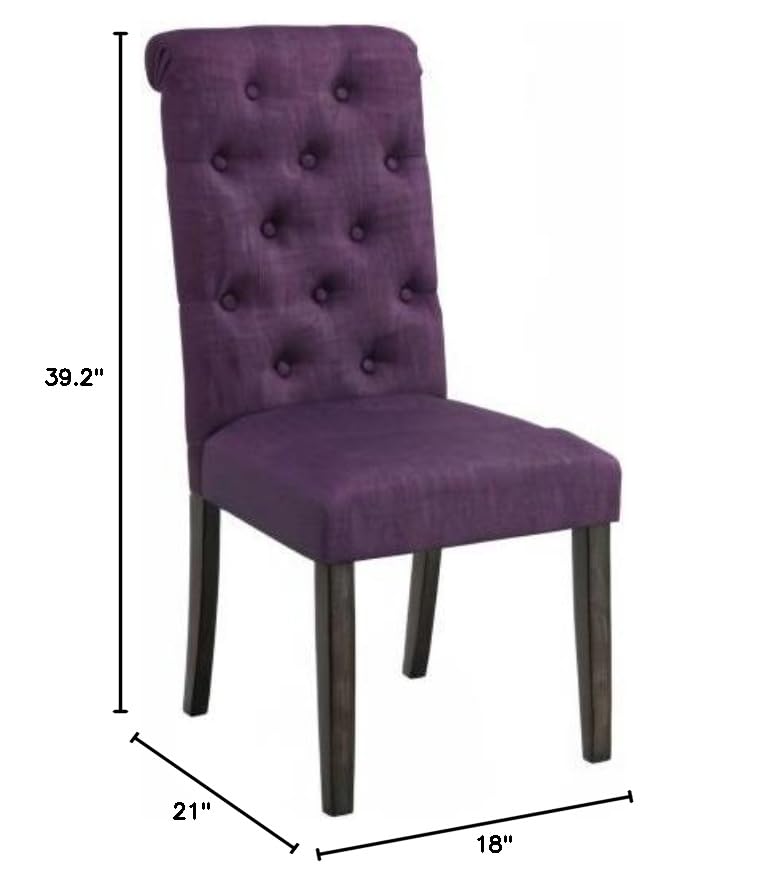 Roundhill Furniture Leviton Solid Wood Tufted Parsons Dining Chairs, Set of 2, Purple Roundhill Furniture
