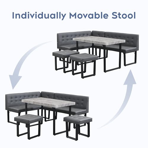 Modern Corner Dining Table Set, 72 Inch Breakfast Nook with Banquette, 5 Piece Set with Storage Bench, Grey XIAO WEI