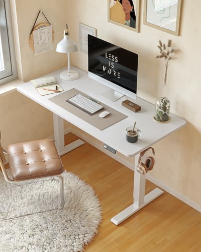 CubiCubi 55 x 28 Large Standing Desk, Height Adjustable Electric Computer Desk, 28" Deep Desktop, Sit Stand up Home Office Workstations with 4 Preset Heights, White CubiCubi