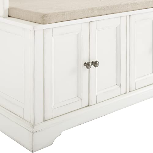 Crosley Furniture Holbrook Hall Tree with Shoe Rack Bench and Coat Hooks for Hanging Storage, Distressed White Crosley Furniture