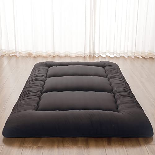 Zelladorra Japanese Floor Mattress, Futon Mattress with Portable Storage Bag and Washable Cover, Roll Up Thick Tatami Mat Suitable for Camping, Guest Room, Black, Twin Zelladorra