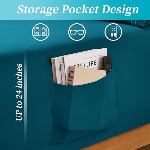 Horbaunal Extra Deep Pocket Queen Fitted Sheet Only - Fits Up to 24 Inch Mattress - Luxury 1800 Thread Count - Microfiber Teal Fitted Bed Sheet Queen Size Horbaunal