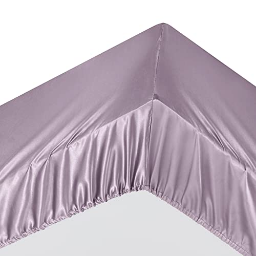 Ersmak 4 Pieces Satin Sheets Set Twin Size, Luxury Silky Lavender Satin Bed Sheets Set with 1 Deep Pocket Fitted Sheet, 1 Soft Flat Sheet, 1 Queen Pillowcases and 1 Body Pillowcase Ersmak