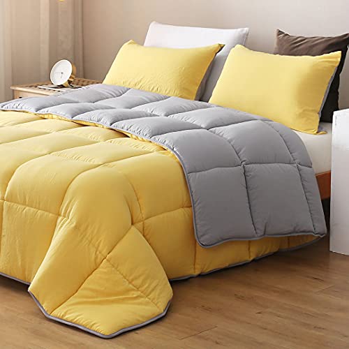 APSMILE Reversible Full/Queen Bed Comforter - All-Season Down Alternative Comforter, Ultra-Soft Cloud Fluffy Microfiber Quilt Duvet, Illuminating Yellow/Ultimate Gray APSMILE