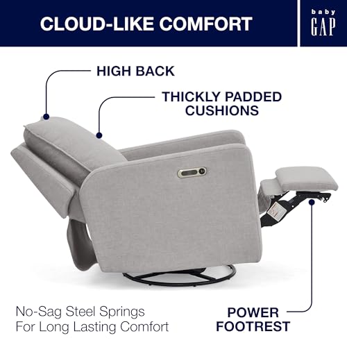 babyGap Harlowe Power Recliner with USB-A & Charging Port by Delta Children - Greenguard Gold Certified – Stain-Resistant Performance Fabric is Oeko-TEX Standard 100 Certified, Ash
