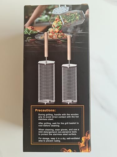 Ivtivfu Nesting Grill Baskets (2PCS, 2024), Removable Wooden Handle, 304 Stainless Steel, Rolling Grilling Net, BBQ Accessories Tools for Vegetables Shrimp, Outdoor Cooking Camping, Gifts for Men Dad Husband Ivtivfu