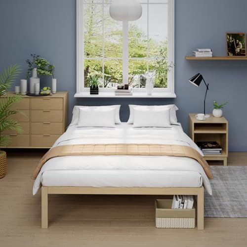 Bamboo Bed Frame Full Size Wood Platform Bedframe Solid Stable with Non-Slip Slats Support Tall Bed No Box Spring Needed Heavy Duty Easy Assembly Noise Free Nature bambooflow