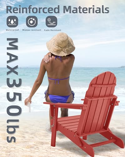 Adirondack Chairs, HDPE All-Weather Adirondack Chair Folding, Fire Pit Chairs (1, Red) Restcozi