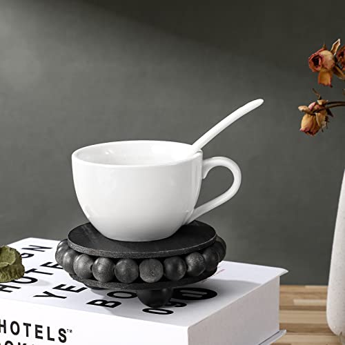 2 Pcs Wooden Risers for Displays Round Wood Riser Distressed Wood Risers Farmhouse Pedestal Display Stand Rustic Pedestal Stand Decor Beaded Display Risers for Tiered Trays Home (Black, 3.94 Inch) Yookeer