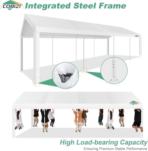 COBIZI 10x30FT Party Tent Heavy Duty Event Shelter Outdoor Wedding Gazebo Canopy Tent for Parties Carport BBQ Commercial with Removable Sidewall Windows, Powder Coating (Better Than Galvanized),White COBIZI