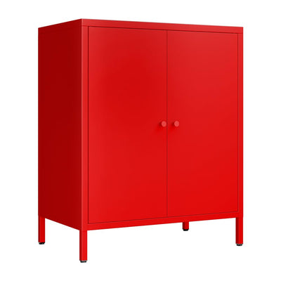 Fumedo Small 2 Metal Storage Side Buffet Cabinet for Bed Room,Living Room,Entryway,Hallway,Home,Hotel,Office,Garage,Kitchen,1 Removable Shelf. (Metal Door, Red)
