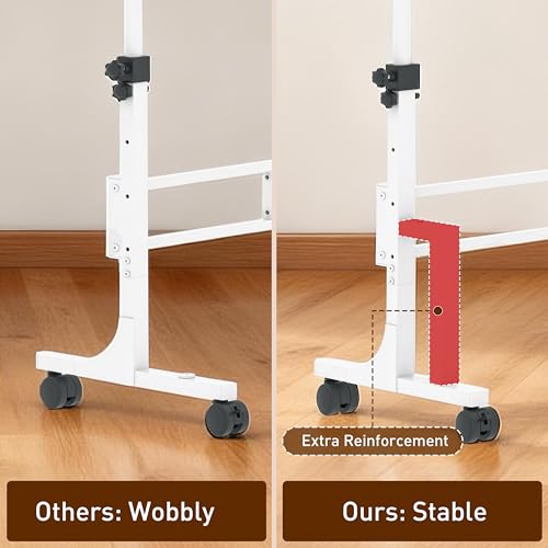 Height Adjustable Standing Desk with 2 Drawers, Small Sit Stand Up Desk with Wheels, Portable Rolling Desk for Walking Pad Treadmill, Computer Office, Adjustable 31.5"-43.3", White, Upgraded Stable Jsskeeim