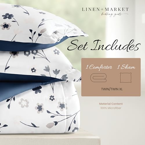 Linen Market Reversible Twin/Twin XL Comforter Set (2 Piece) - Bring Luxury Home with Our Soft and Lightweight Down Alternative Comforter Twin Size - This Includes Your Comforter and 1 Pillow Sham Linen Market
