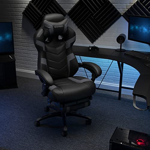 RESPAWN 110 Pro Gaming Chair - Gaming Chair with Footrest, Reclining Gaming Chair, Video Gaming Computer Desk Chair, Adjustable Desk Chair, Gaming Chairs For Adults With Headrest Pillow - Grey RESPAWN