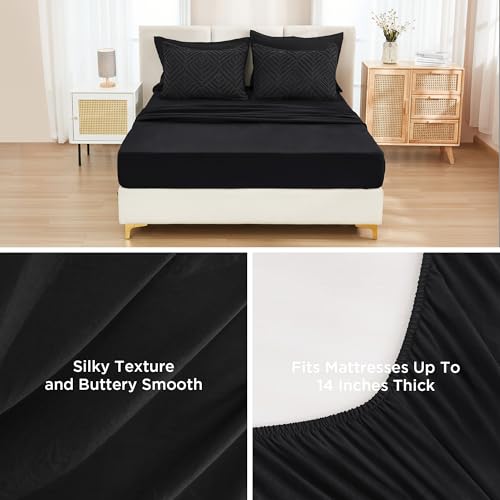 Andency Queen Comforter Set 7 Piece Black - Bed in a Bag Queen Boho Lightweight Fluffy Tufted Bedding Sets with Comforter, Sheets, Pillowcases & Shams Andency