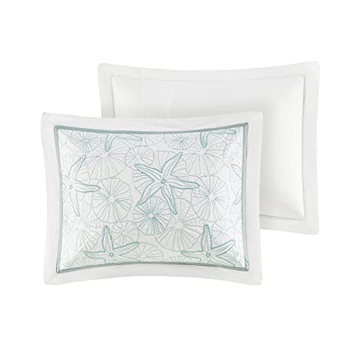 Harbor House Cotton Comforter Set - Coastal Oceanic Sealife Design, All Season Down Alternative Bedding with Matching Shams, Bedskirt, Maya Bay, Seafoam Blue King(108"x96") 4 Piece Harbor House