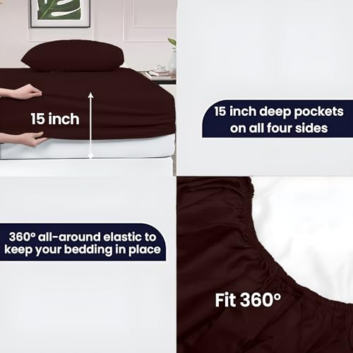 SGI bedding 600 Thread Count 4 Piece 100% Egyptian Cotton Queen Size Sheets Set, 15" Deep Pocket Sheet Set, Premium, Breathable, Soft and Hotel-Quality Luxury Sheets - Chocolate SGI bedding
