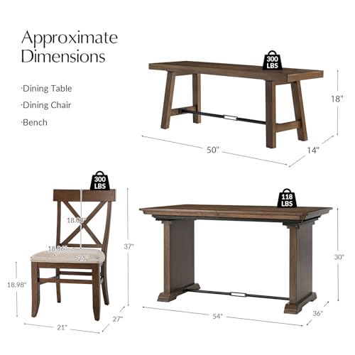 6-Piece Solid Wood Extendable Dining Table Set for 4-10 People with 4 Chairs & 1 Bench, Extension from 54 to 72 Inches for Small Spaces, Dining Room, Kitchen, Living Room, Easy Assembly, Walnut TerraSafe