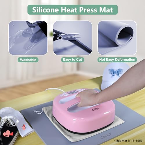 Calogy Heat Press Mat Silicone 15x15 inch, Heat Press Pad Resistant Fireproof 0.34in Thickness, Double Sided Easy Washable Mat for Vinyl Ironing Insulation Transfer Crafting Sublimation Projects Calogy
