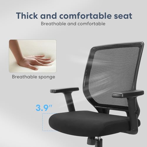 Schwake Ergonomic Office Chair Home Mesh Desk Chair with Adjustable Arms - Mid Back Computer Chairs for Adults - Swivel Task Chair Comfortable for Home Office (Black) Schwake