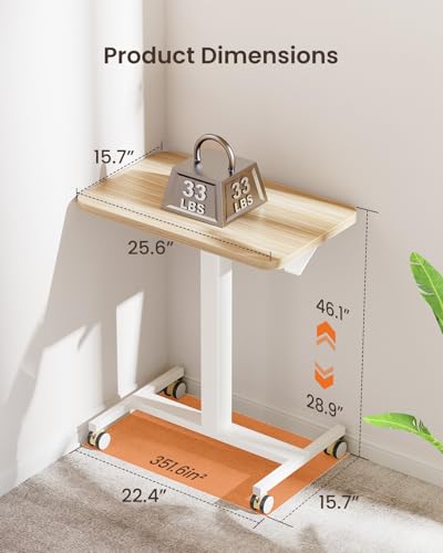ErGear Mobile Small Standing Desk, Enhanced Adjustable Height Computer Workstations, Portable Rolling Laptop Desk with 4 Lockable Wheels for Home Office & Classroom, Light Walnut ErGear
