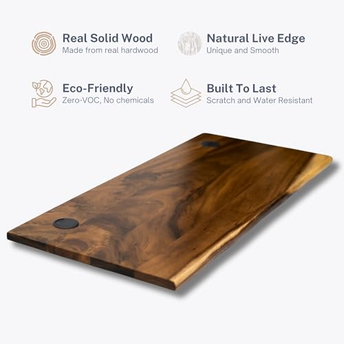 Walnut Solid Wood Desk Top with Cable Grommets – Live Edge Wood Slab, Table Top for PC, Countertop, RV, Laundry, Dining Table – 27" D x 60" W Modern Wood Style