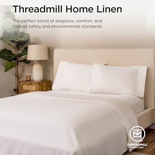 Threadmill Luxury Queen Sheet Set 800 Thread Count for Queen Size Bed - Hotel White Sateen Queen Bed Sheets, Better Than Egyptian Cotton,4 Pc Solid Soft Breathable Bed Set, Fits 16" Deep Pocket Threadmill