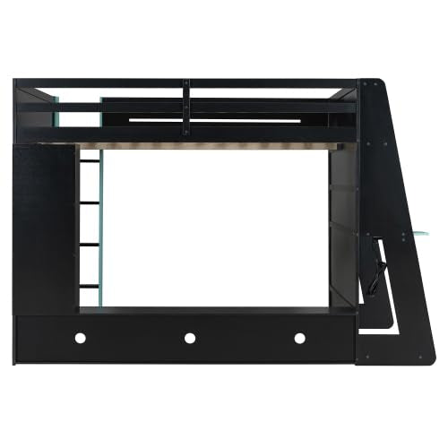 Gaming Loft Bed with Desk and RGB Light, Full Size Wood Loft Bed Frame with Storage Shelves (Blue) Harper & Bright Designs