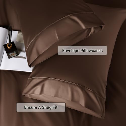 Shilucheng 4 Piece King Sheet Sets, Cooling Sheets, Blend Rayon Derived from Bamboo, Deep Pocket Up to 16", Breathable & Soft Bed Sheets, Hotel Silky Bedding Set, Brown Shilucheng