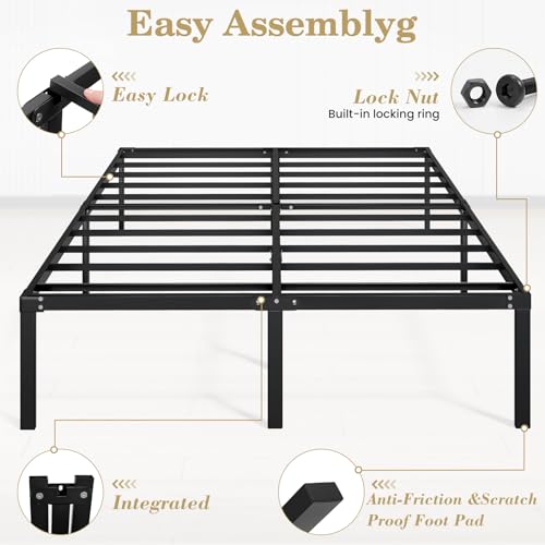 LEVELEVE Full Bed Frame Heavy Duty 14 Inch, Sturdy Metal Platform with Strong Bearing & Under Bed Storage, No Box Spring Needed, Easy Assembly, No Shake LEVELEVE