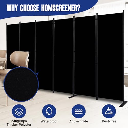 Room Divider and Folding Privacy Screens 6 Panel, 11 Ft Wide Room Partitions Dividers, Portable Room Divider Screen for Room Separtition, Folding Wall Dividers for Rooms, Office, Bedroom, Studio Black HOMSCREENER