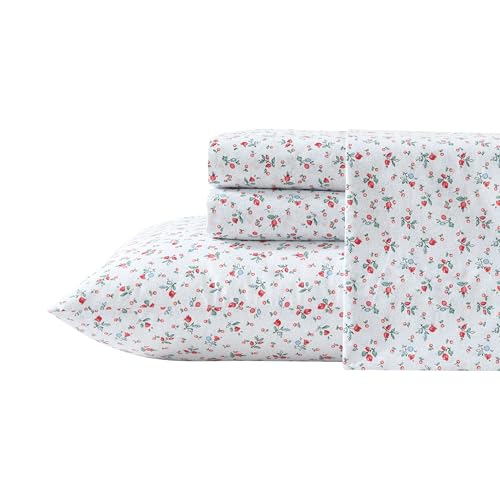 Laura Ashley - Queen Sheet Set, Crisp & Cool Cotton Percale Bedding with Deep Pockets, Lightweight for Year Round Comfort, Bed Sheets with Matching Pillowcases (Aylesmore Ditsy Red) Laura Ashley