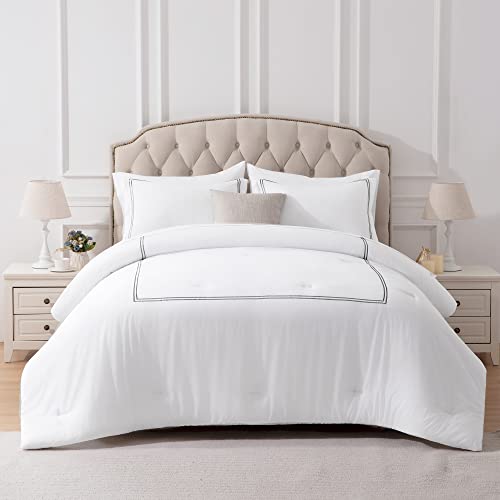 SLEEP ZONE Luxury Hotel Bedding Comforter Set 3-Piece Machine Washable, Lightweight Down Alternative Duvet Insert with Embroidered Stripes, King (106" x 95"), Grey Strips SLEEP ZONE