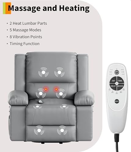 Garvee Power Lift Recliner Chair - Heat and Massage, PU Leather Electric Lift Recliner for Elderly & Mobility Impaired,Reclining Sofa with Side Pocket for Living Room