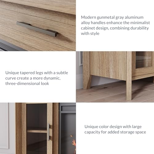 BELLEZE 74 Inch Rustic TV Stand with 48" Electric Fireplace, Extra Large Entertainment Center with Storage Cabinets & 4 Drawers, Media Console Table for Living Room Bedroom (Camel) BELLEZE